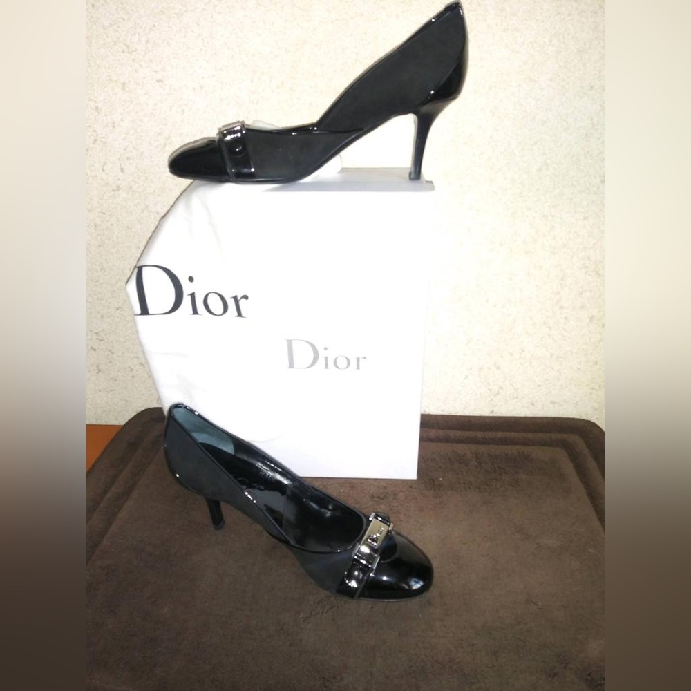 Dior black patent leather & suede round toe heeled shoes. New, size 37.5